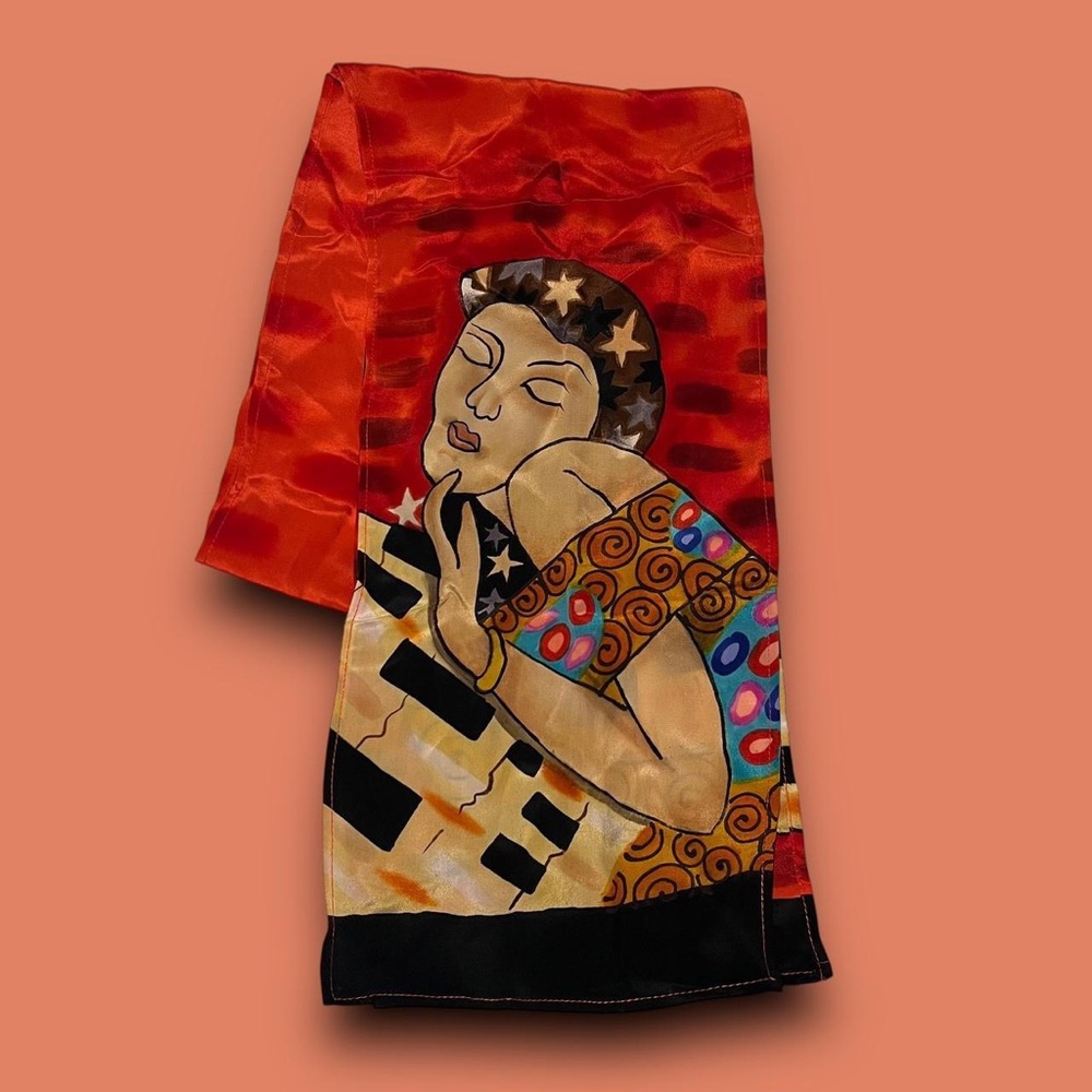 Y2K Gustav Klimt Inspired Silk Scarf Art Graphic Eclectic